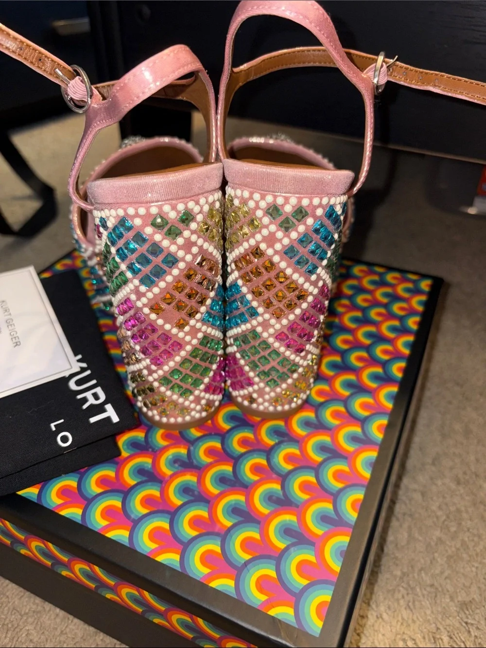Kurt Geiger Pink Multicolor Crystal Embellished Platform Sandals